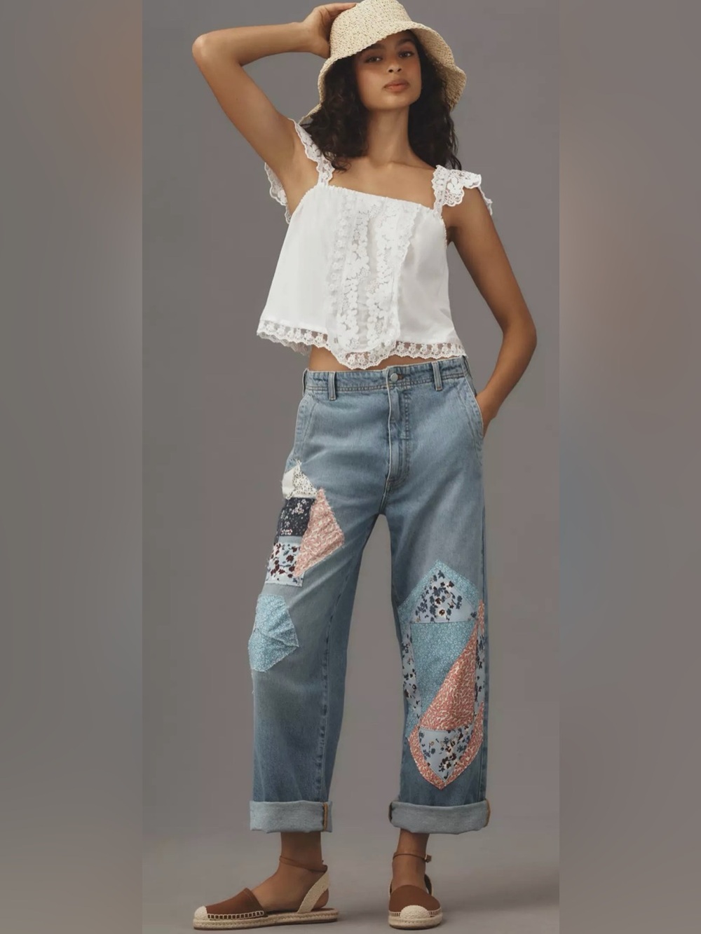 Anthropologie Patchwork Jeans 30 Lonnie High Rise Crop Cuff Pilcro Sold Out $128